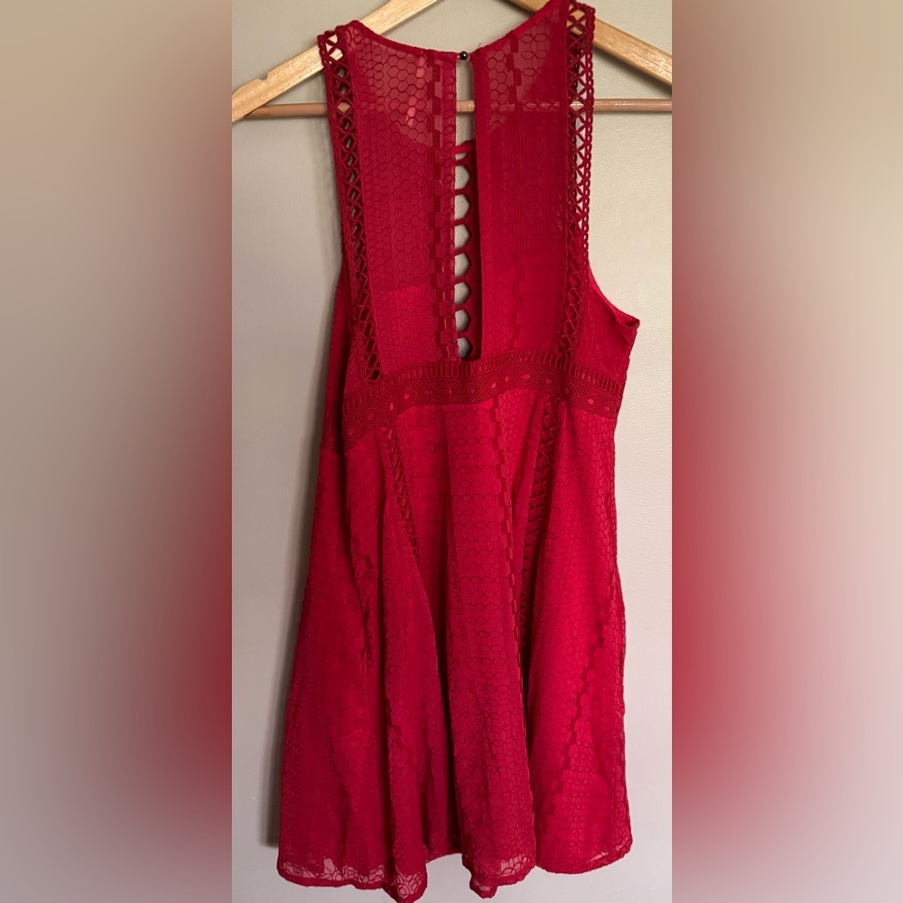 Free People Red Lace Cutout Fit & Flare Dress Size 10 Boho - Picture 2 of 11